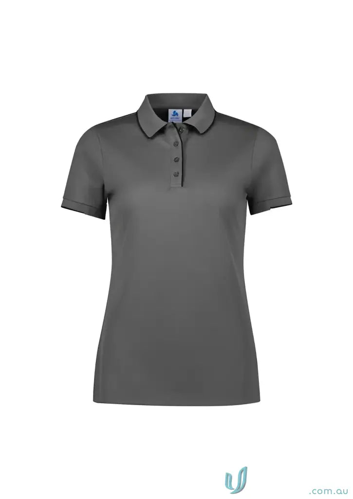 Gray ladies focus polo with casual vibe and comfy knit rib collar image