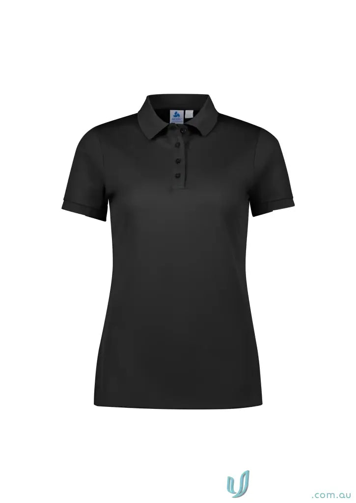 Black women’s Ladies Focus Polo with casual wear style and knit rib collar