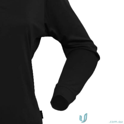 Black Ladies Freshen LS Polo with thumbholes for unmatched comfort in uniforms and workwear