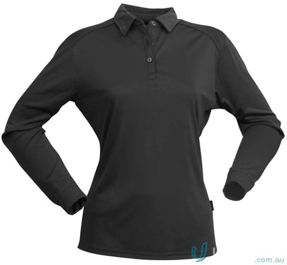 Ladies Freshen LS Polo in black offering unmatched comfort for uniforms and workwear