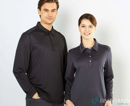 Two women in Ladies Freshen LS Polo shirts showcasing unmatched comfort for uniforms or workwear