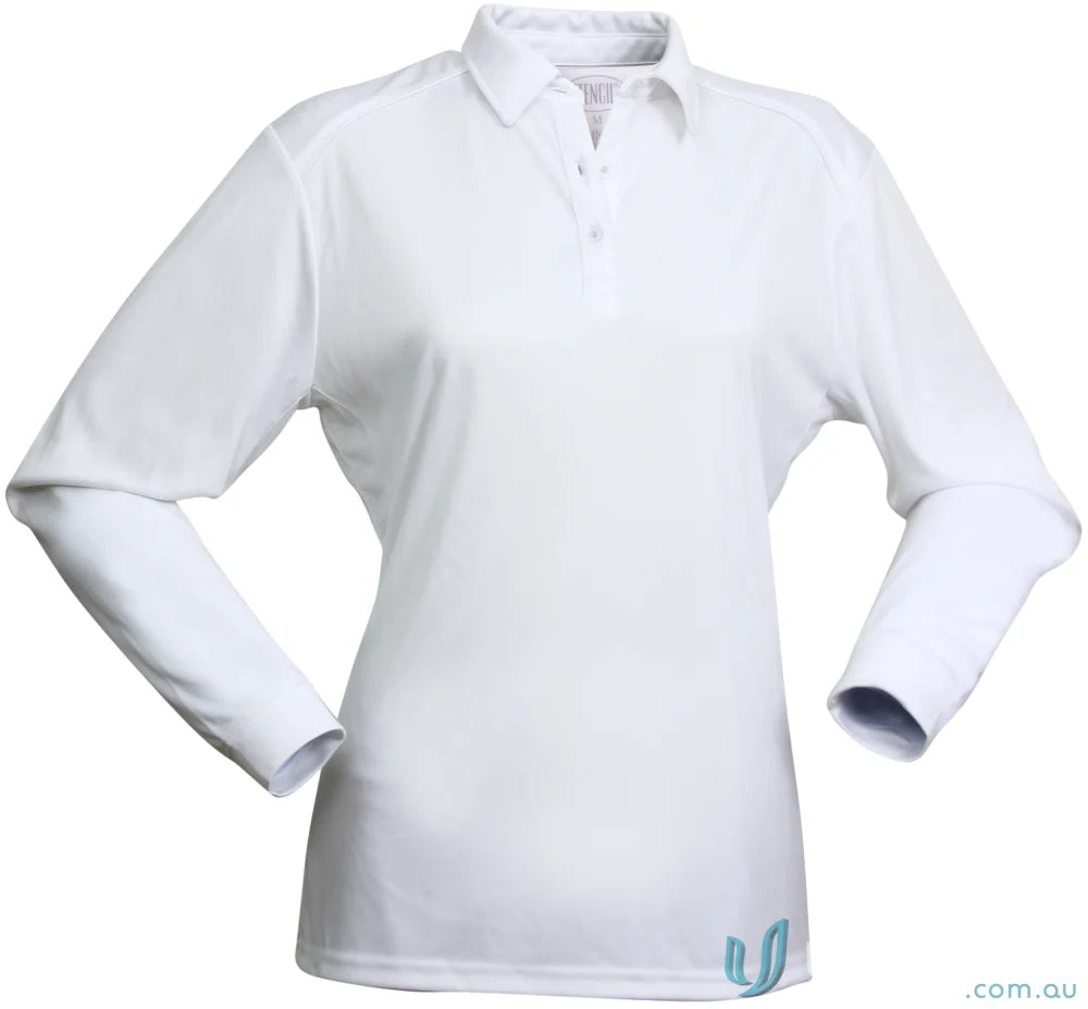 Ladies Freshen LS Polo in white with buttoned placket for unmatched comfort workwear