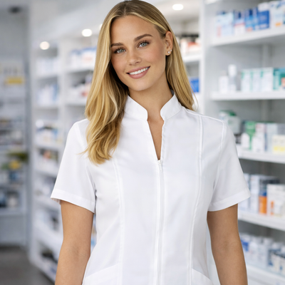 M8636s women’s winning spirit ladies full zip tunic in white stretch fabric