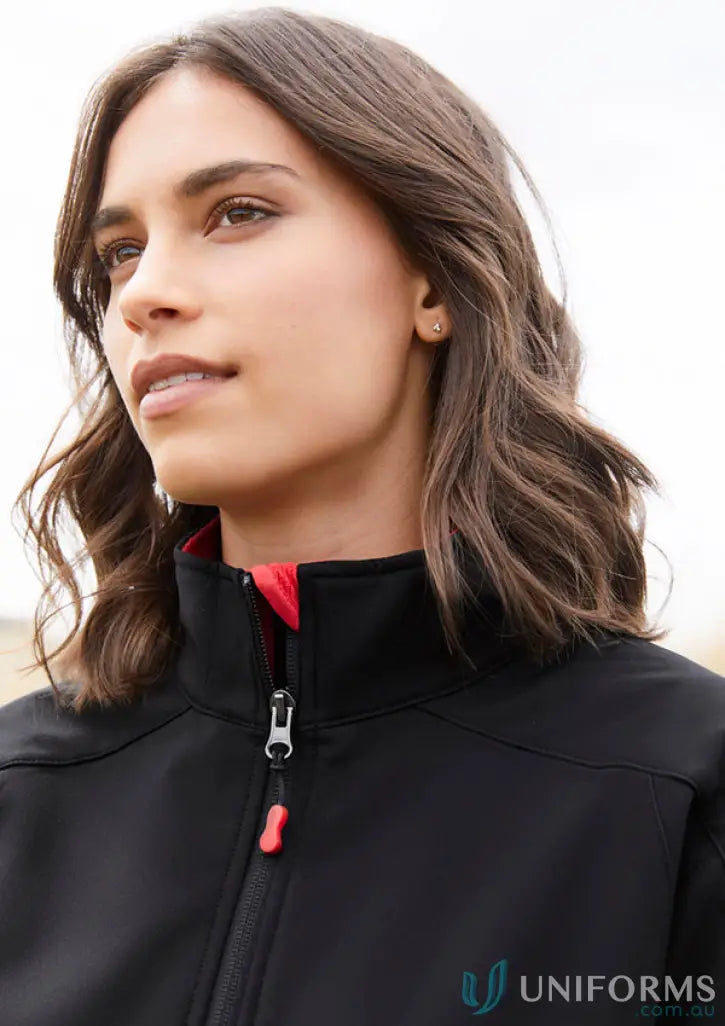 Ladies Geneva softshell jacket from women’s biz collection in black perfect for outdoor wear