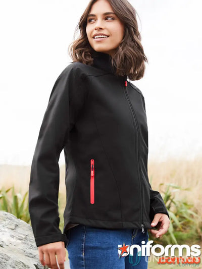 Black Ladies Geneva Softshell Jacket from Women’s Biz Collection for women’s outdoor style