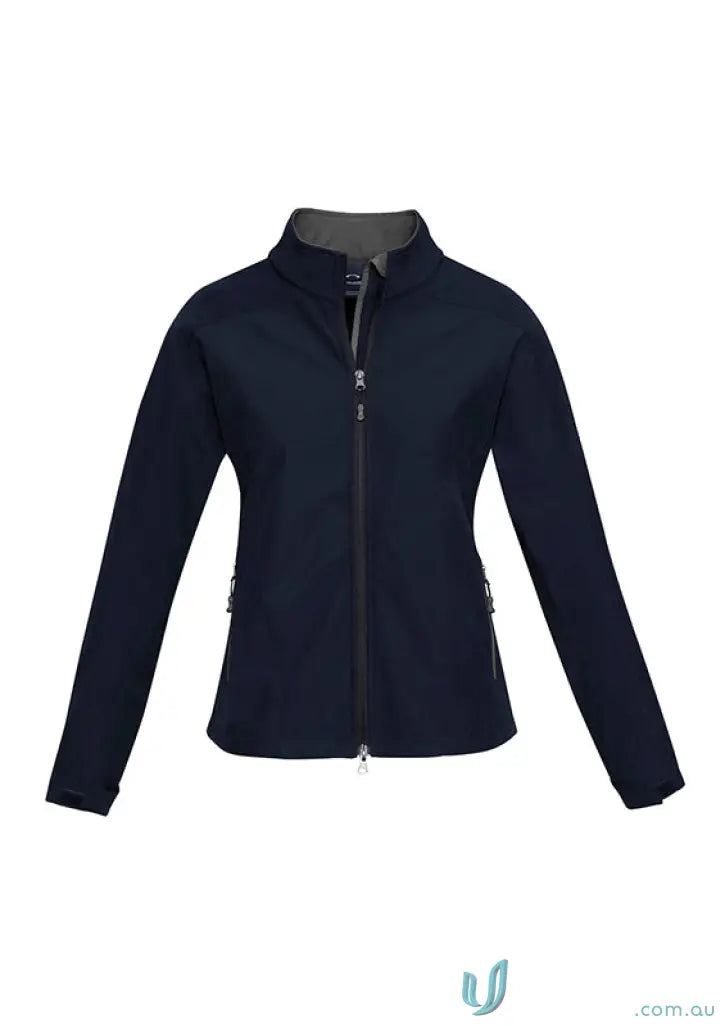 Ladies Geneva navy blue softshell jacket from Women’s Biz Collection