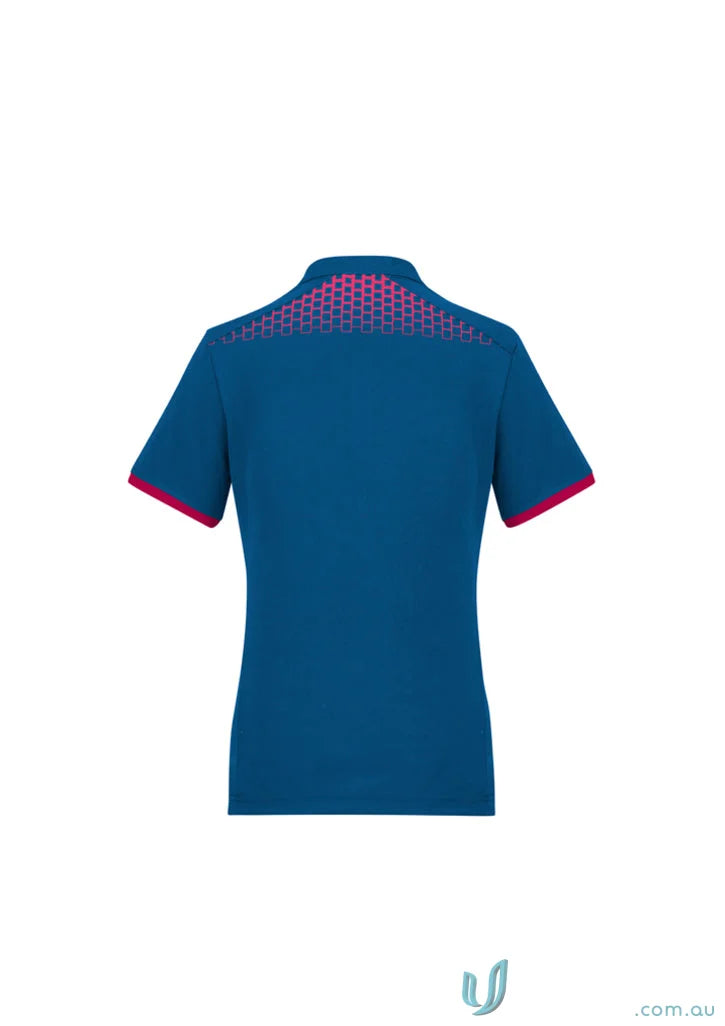 Ladies Galaxy short sleeve polo shirt in blue with pink accents, perfect blend of style