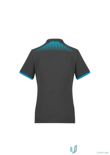 Ladies Galaxy Polo shirt with gray and blue trim, perfect blend of style and comfort
