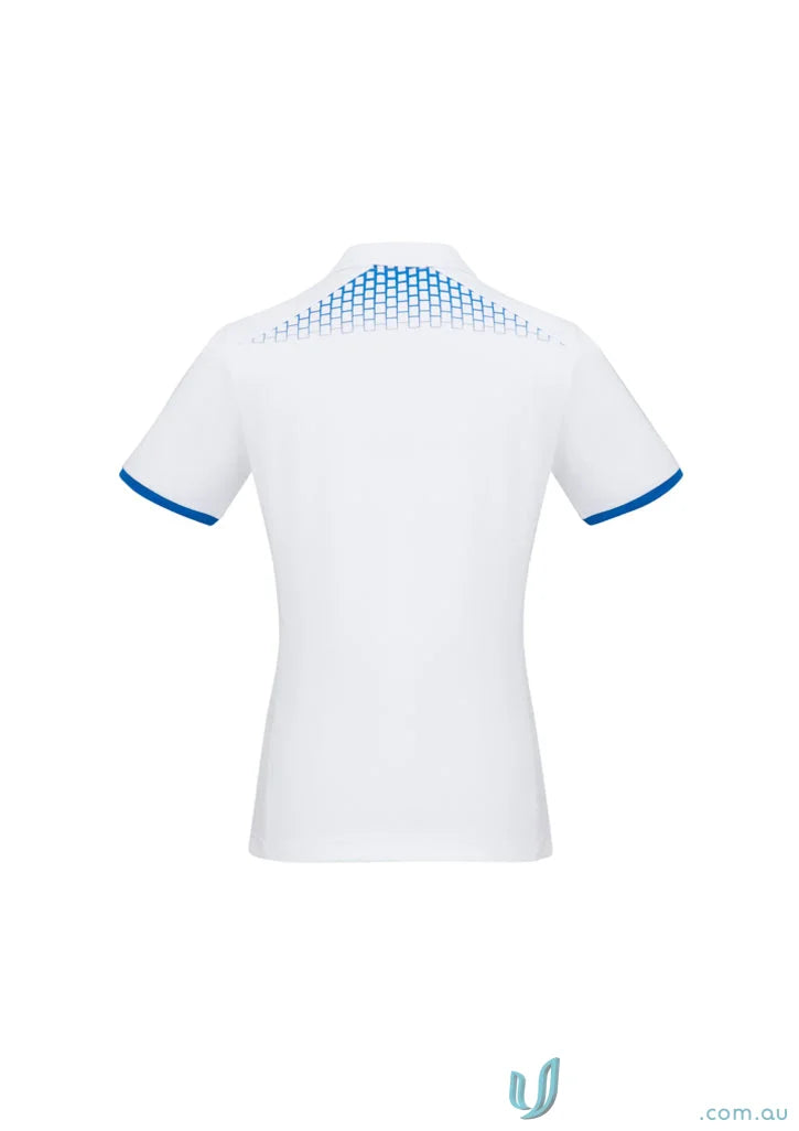 Ladies Galaxy Galaxy Short Sleeve Polo with white and blue trim, perfect blend style