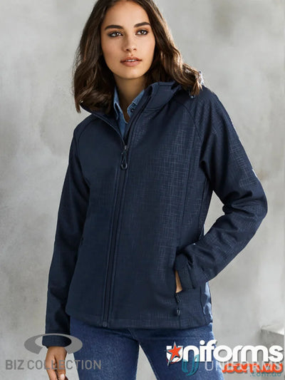 Women’s geo jacket from Biz Collection Women’s, navy blue ladies geo jacket with textured panels