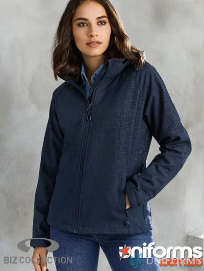 Women’s geo jacket from Biz Collection Women’s, navy blue ladies geo jacket with textured panels