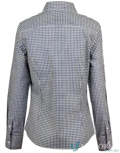 Winning Spirit Ladies Gingham Check Roll-Up Sleeve Tab Button-Down Shirt