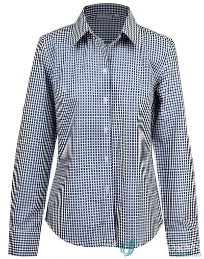 Winning Spirit Ladies gingham check long sleeve shirt with roll-up sleeve tab