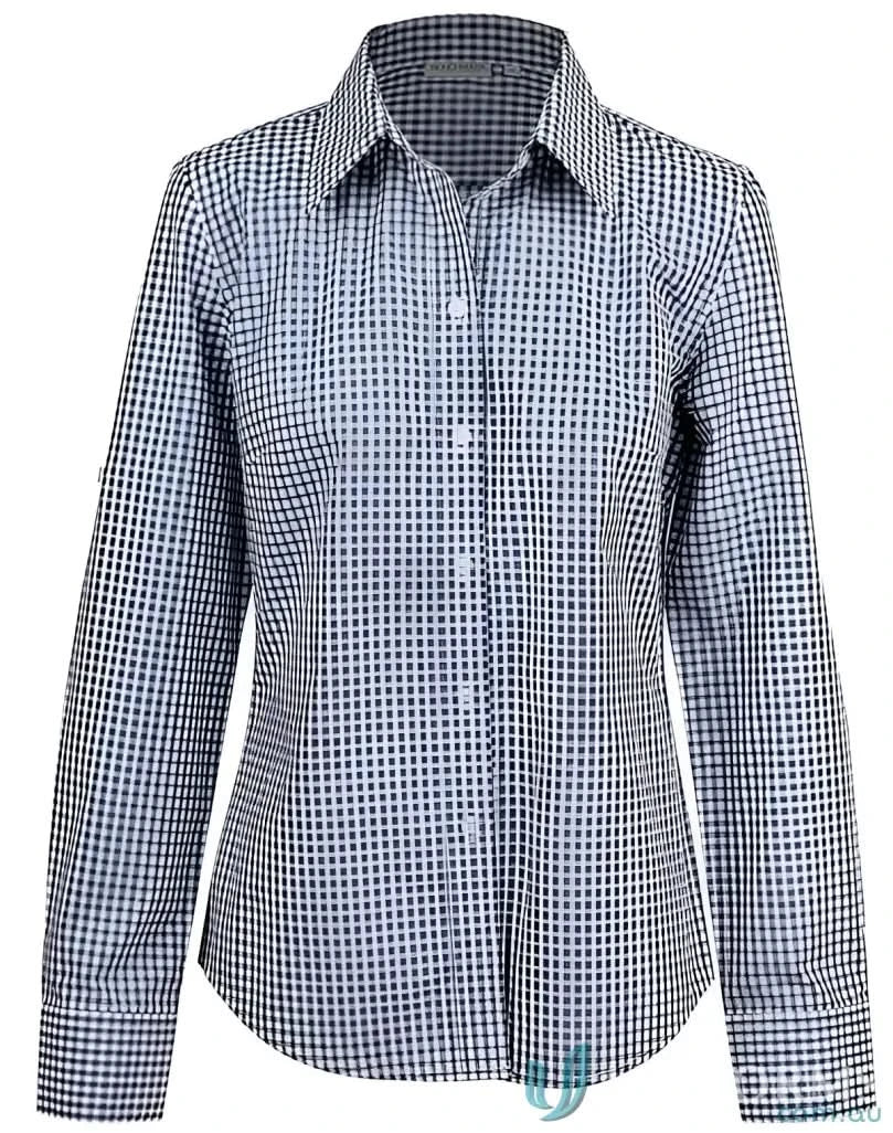 Winning Spirit Ladies gingham check long sleeve shirt with roll-up sleeve tab