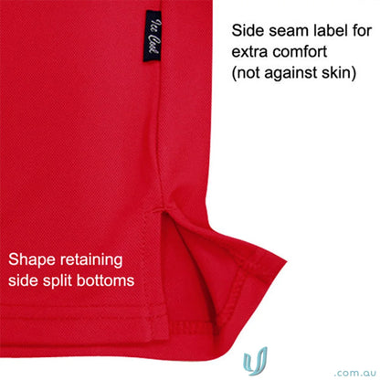 Ladies Glacier Polo in red with side seam label and split bottoms, perfect for workwear