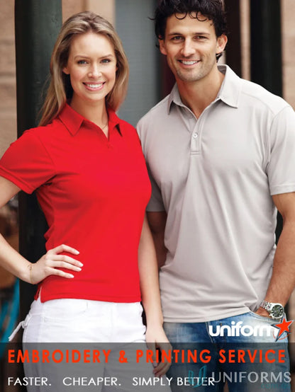 Two women in Ladies Glacier Polo work uniforms showing off casual workwear style