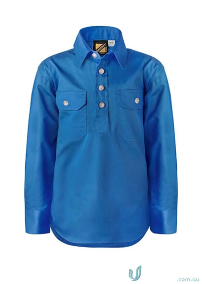 Blue long-sleeved work shirt with twin needle stitching from Workcraft Ladies Half Placket