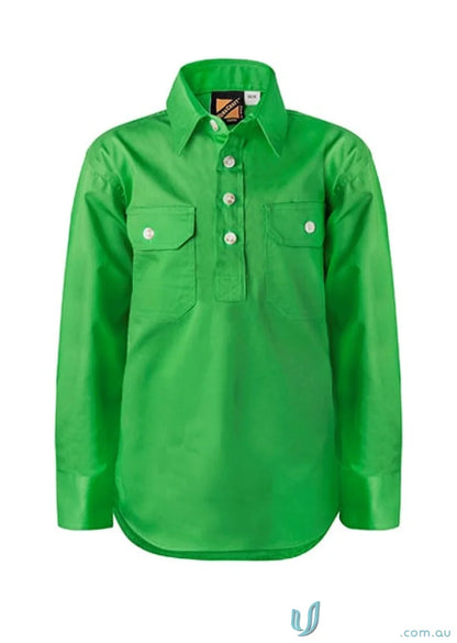 Green long-sleeved work shirt with twin needle stitching from Workcraft Ladies Half Placket series
