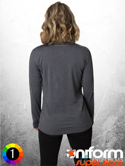 Ladies charcoal heather long sleeve jumper with soft touch fabric for comfy wear