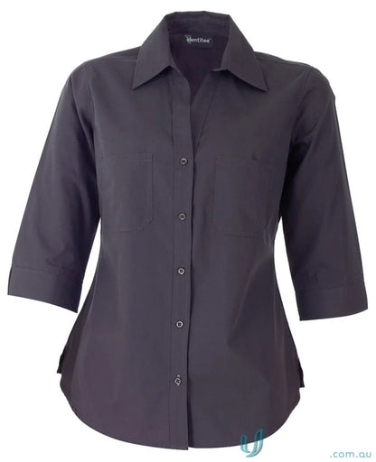 Ladies Harley dark gray three-quarter sleeve workwear shirt with collar for uniforms