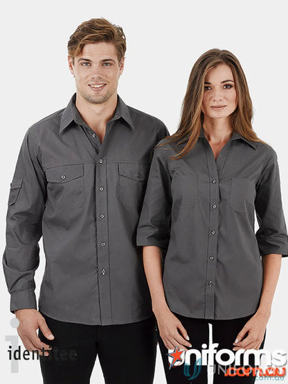Matching dark grey Ladies Harley 3Qtr Shirts for women and men, perfect workwear uniforms