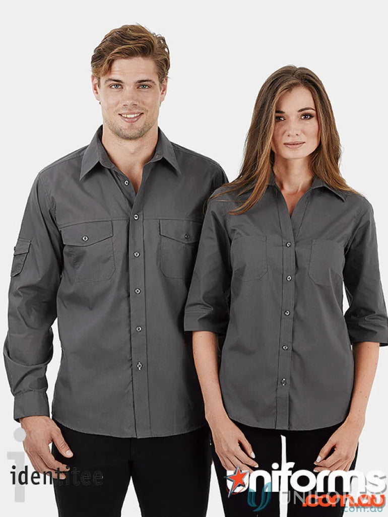 Matching dark grey Ladies Harley 3Qtr Shirts for women and men, perfect workwear uniforms