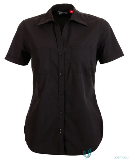 Ladies Harley short sleeve black button-up shirt with pointed collar for uniforms