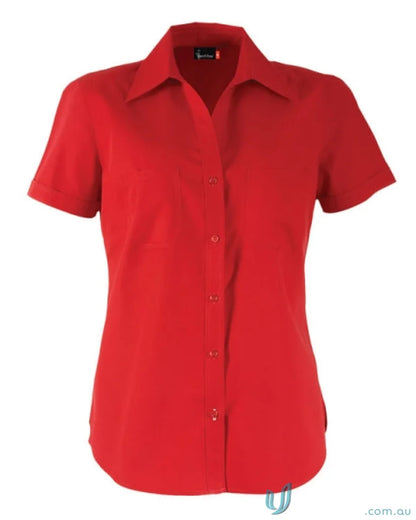 Vibrant red ladies Harley short sleeve shirt with collar for stylish uniforms