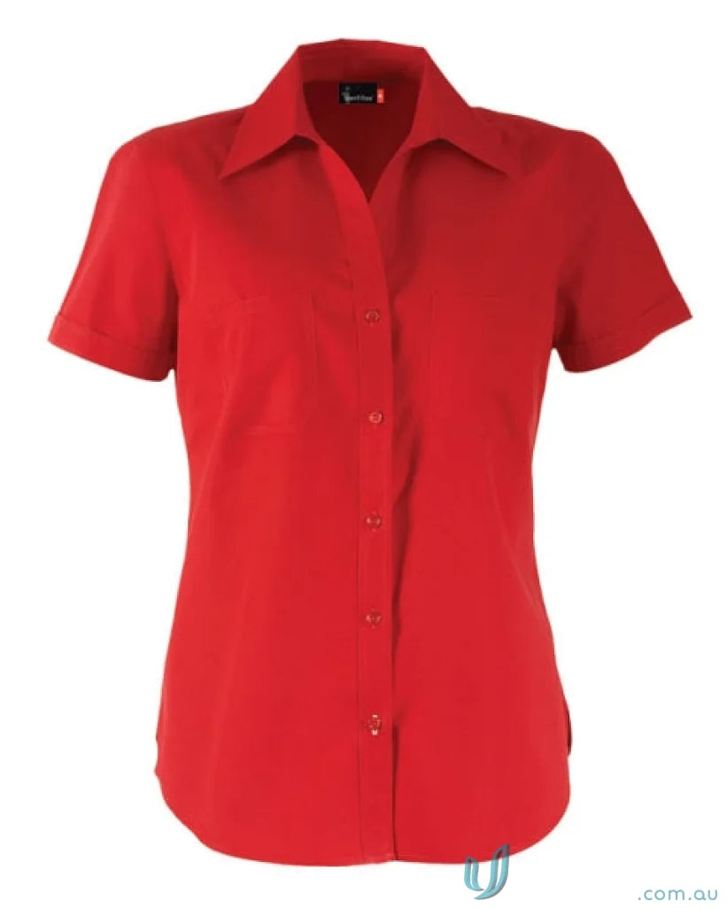 Vibrant red ladies Harley short sleeve shirt with collar for stylish uniforms