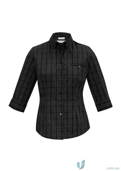Black and gray plaid lady Harper long sleeve button-down shirt from Biz Collection Ladies s820lt
