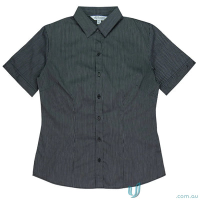 Ladies Henely S/S Shirt with striped cuff details and flattering waist darts