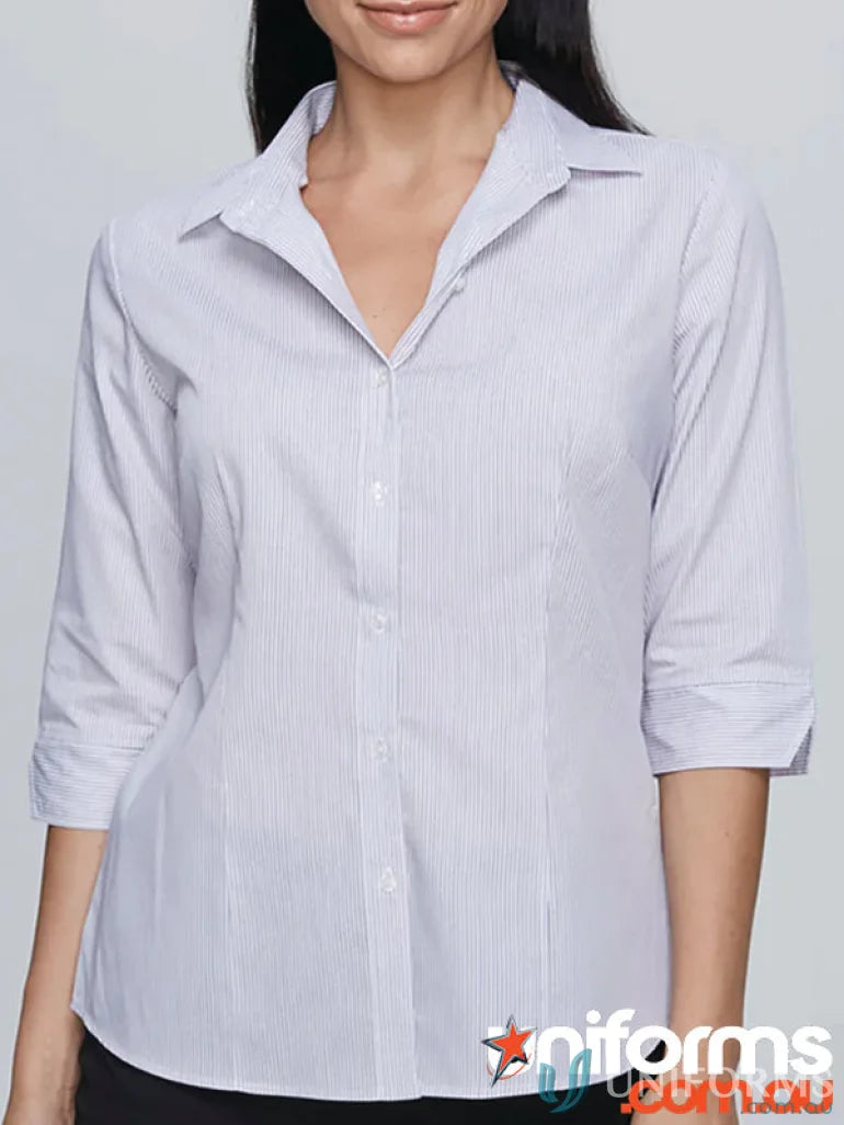 Stylish ladies Henley 3qtr shirt with striped button-down design perfect for casual wear