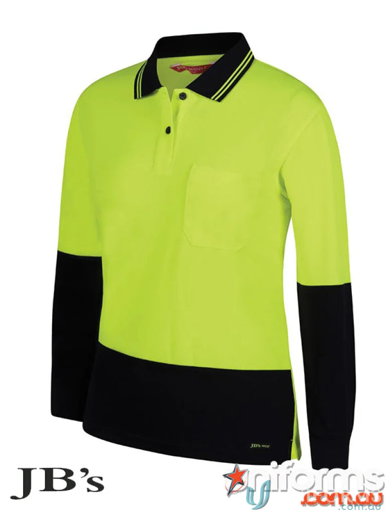 Ladies HiVis LS Comfort Polo in two-tone fabric, perfect workwear and uniforms