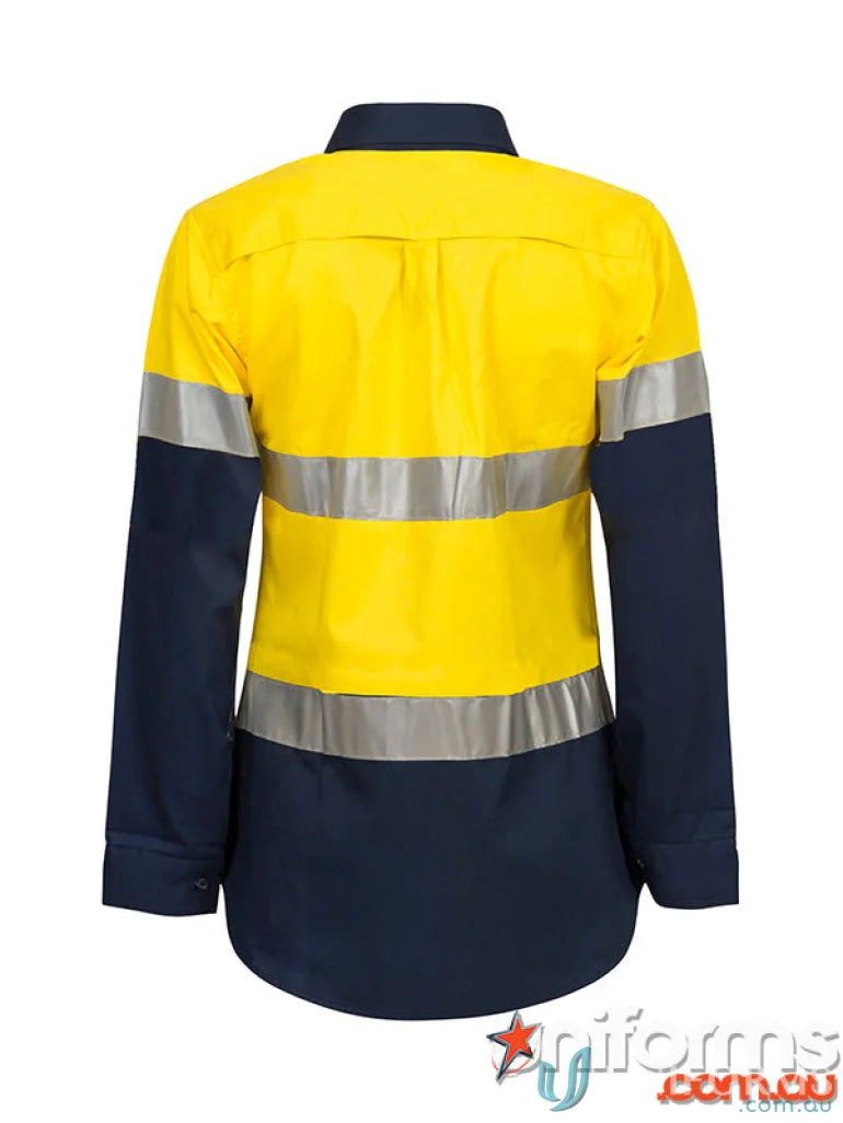 Ladies HiVis LS Shirt with Reflective Tape showing high visibility and reinforced stress points