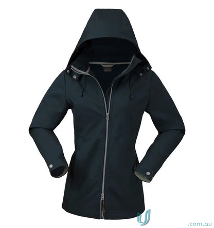 Ladies Horizon Jacket black hooded raincoat with zipper, waterproof stay dry, detachable hood for women