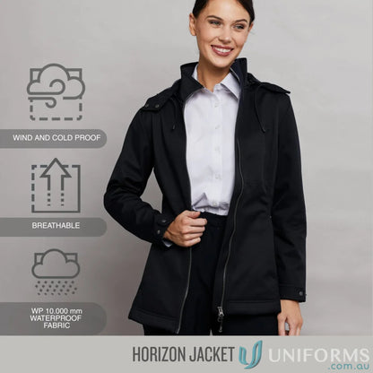 Ladies Horizon Jacket black waterproof jacket with detachable hood for women, stays dry