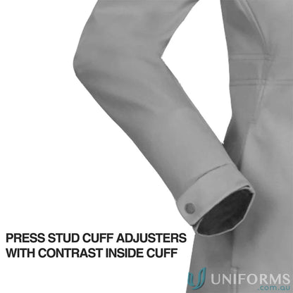 Ladies Horizon Jacket gray sleeve with cuff adjuster waterproof rating stay dry detachable hood for women