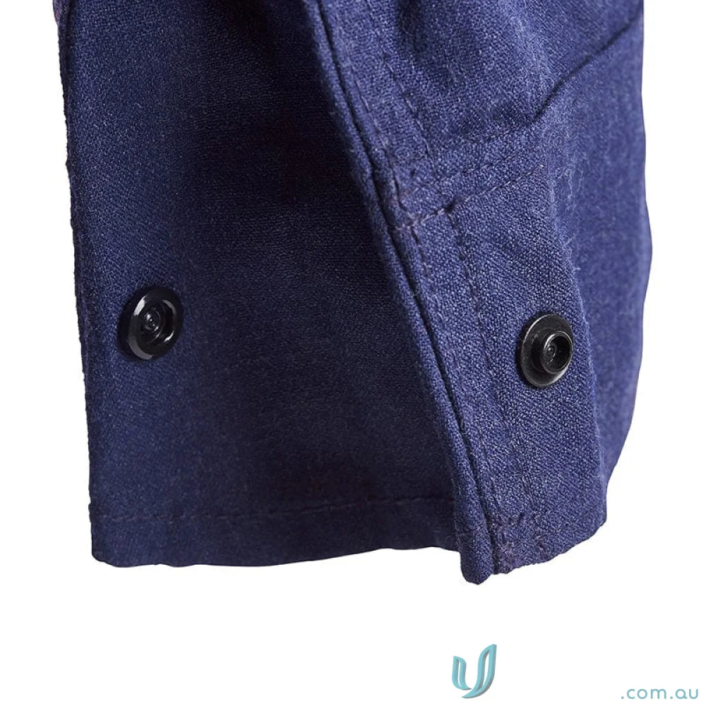 Close-up of dark blue cuff with black snap buttons on Ladies HRC2 Inherent HiVis Reflective LS Shirt FSL016A