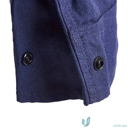 Close-up of dark blue cuff with black snap buttons on Ladies HRC2 Inherent HiVis Reflective LS Shirt FSL016A