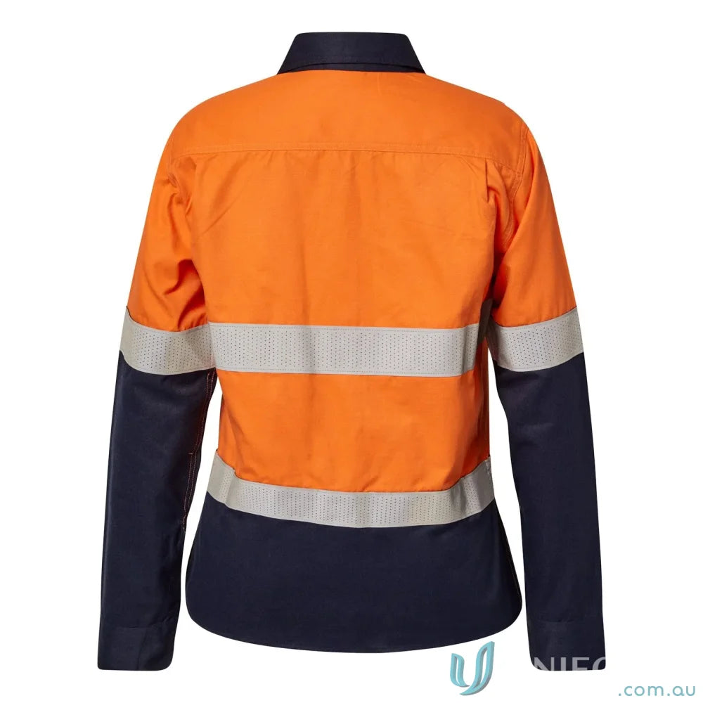 Ladies HRC2 Inherent HiVis Reflective long-sleeve work jacket with orange navy stripes