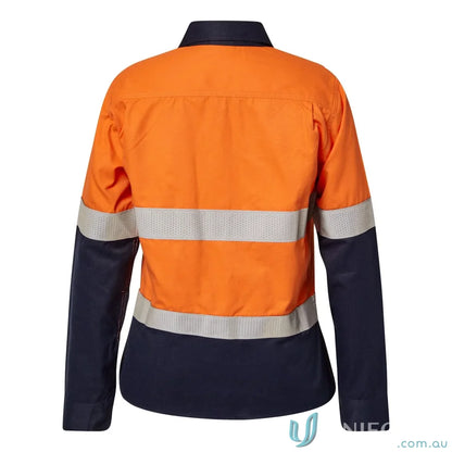 Ladies HRC2 Inherent HiVis Reflective long-sleeve work jacket with orange navy stripes