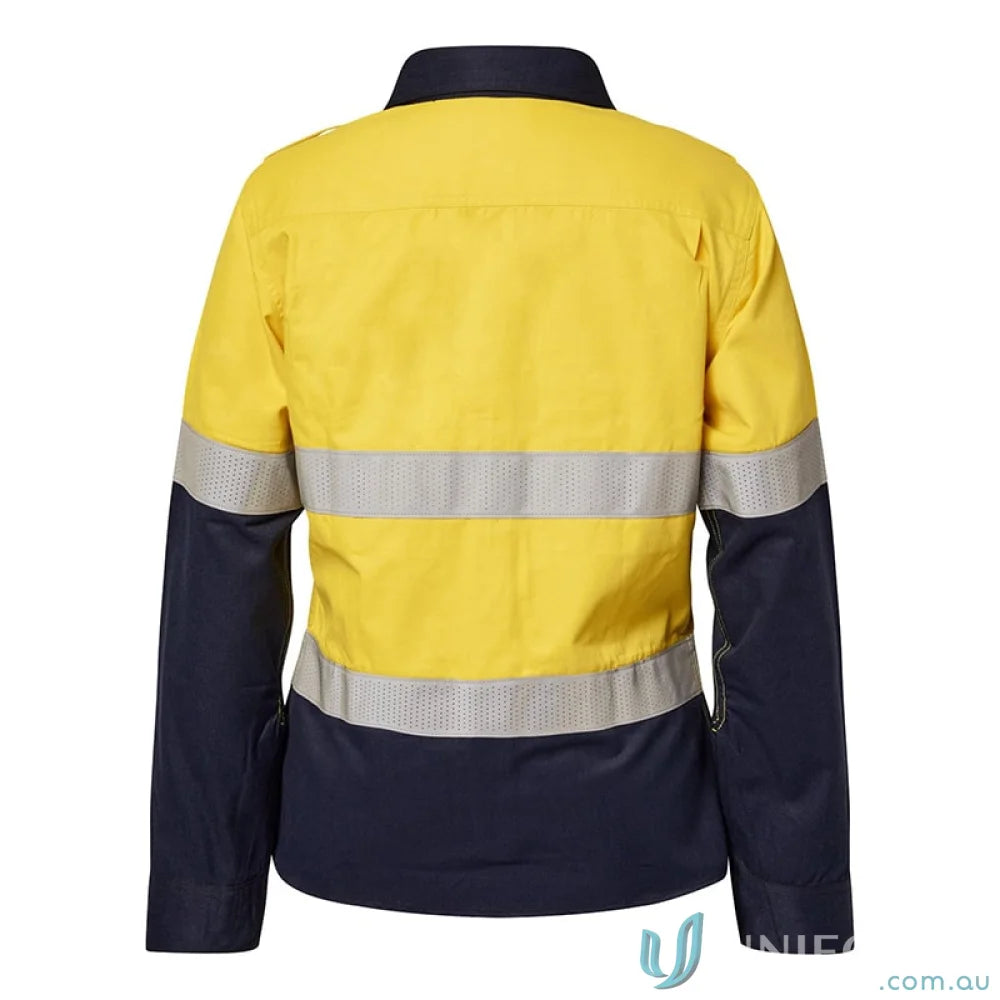 Ladies HRC2 Inherent HiVis Reflective LS Shirt with yellow navy high-vis jacket