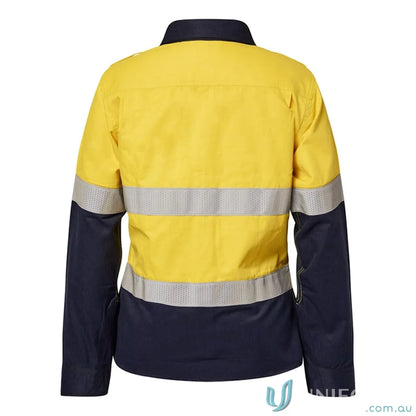 Ladies HRC2 Inherent HiVis Reflective LS Shirt with yellow navy high-vis jacket
