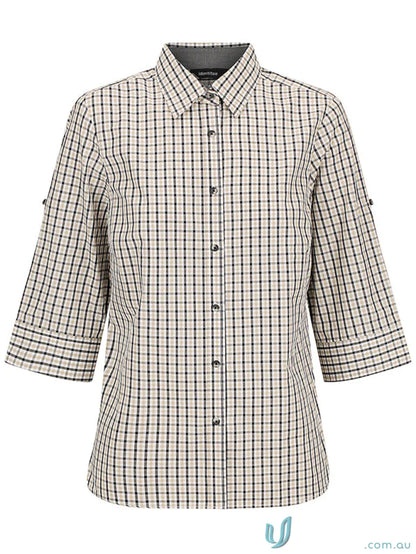 Black and white plaid Ladies Hudson 3/4 sleeve shirt for ladies