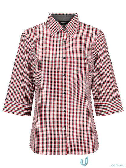 Red and black checkered Ladies Hudson 3/4 Sleeve Shirt for women