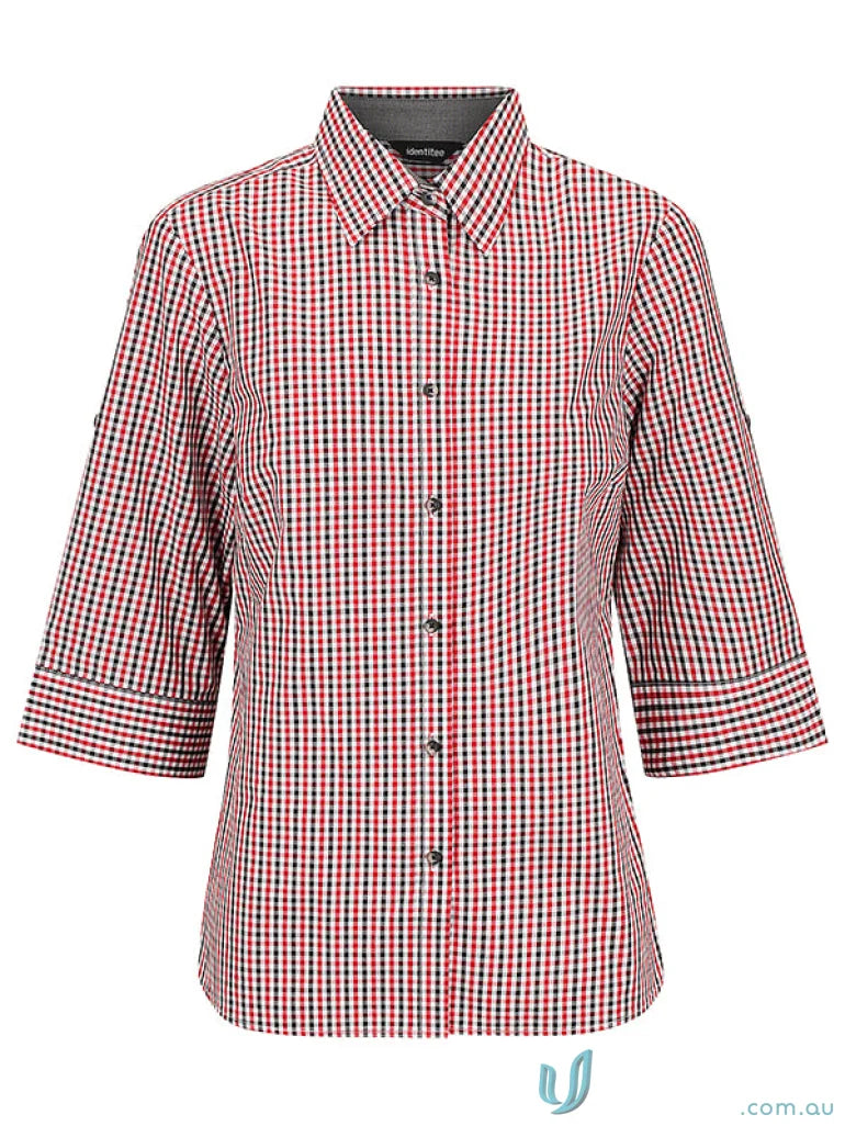 Red and black checkered Ladies Hudson 3/4 Sleeve Shirt for women