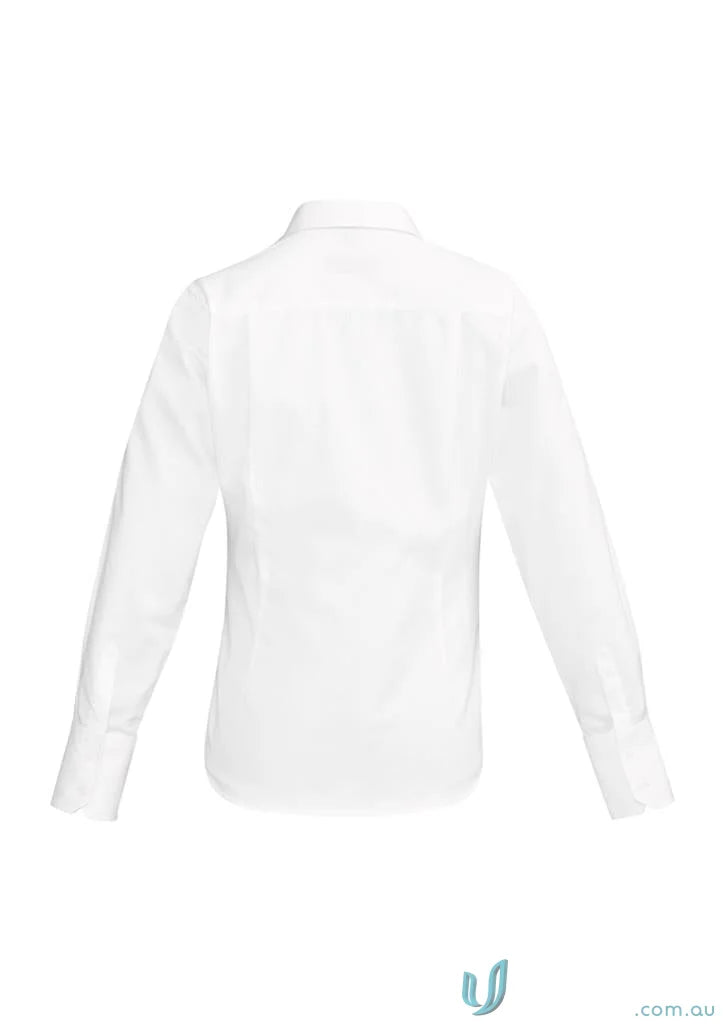 White long-sleeved Ladies Hudson Cotton LS Shirt made from comfy yarn-dyed cotton