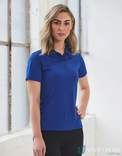 Ladies Icon CoolDry Textured Polo shirt in royal blue with short sleeves and three-button placket