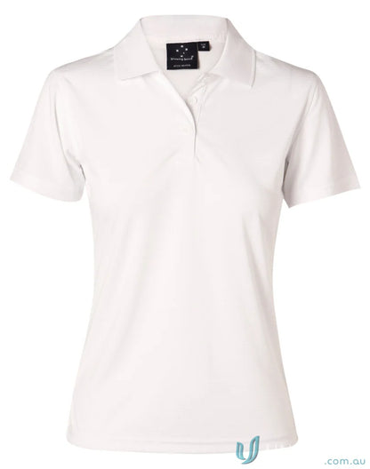 White short-sleeved polo shirt from Winning Spirit Ladies Icon CoolDry Textured collection
