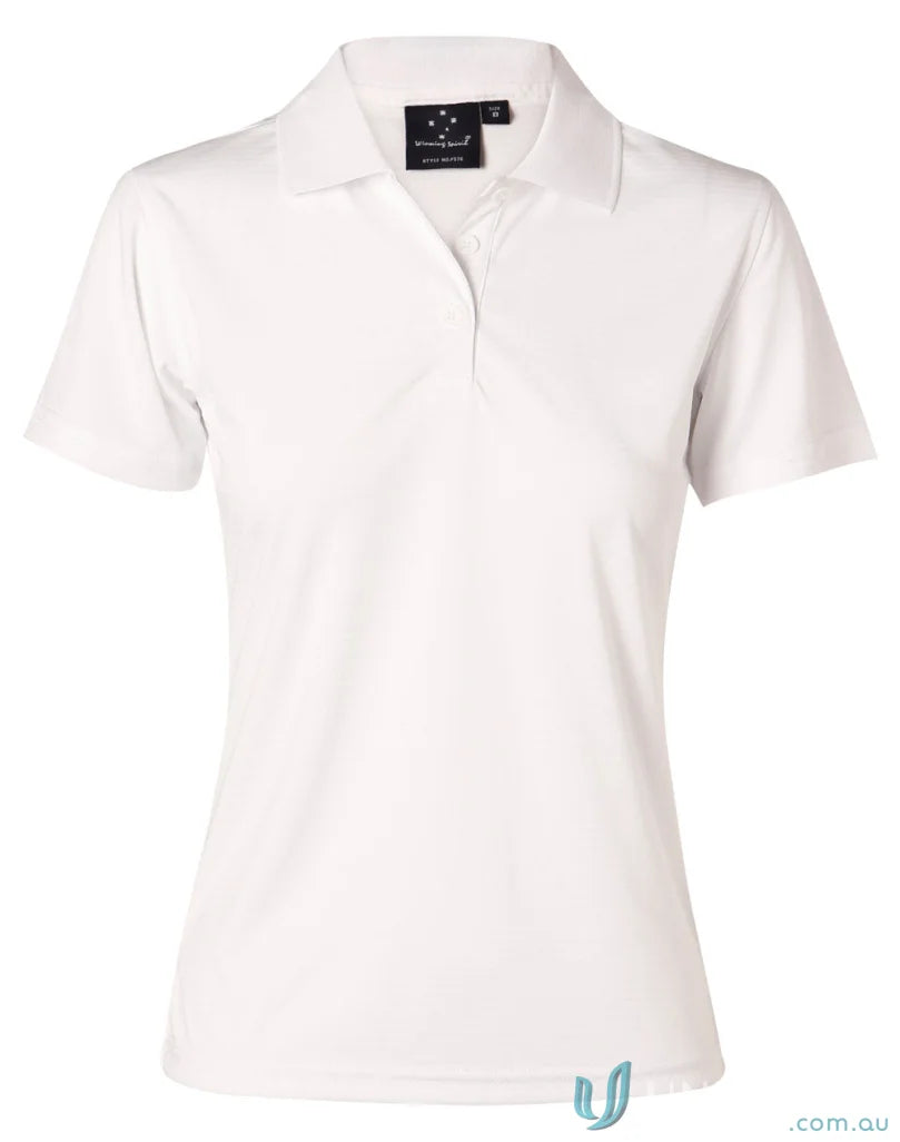 White short-sleeved polo shirt from Winning Spirit Ladies Icon CoolDry Textured collection